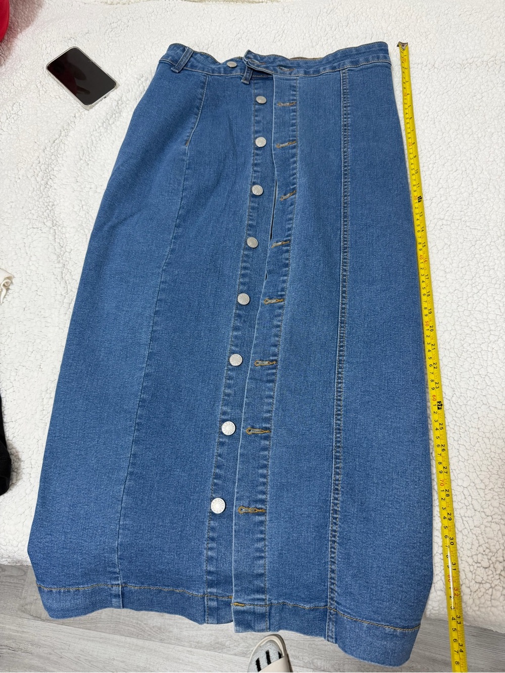 Classic Blue Denim Button-Front Midi Skirt